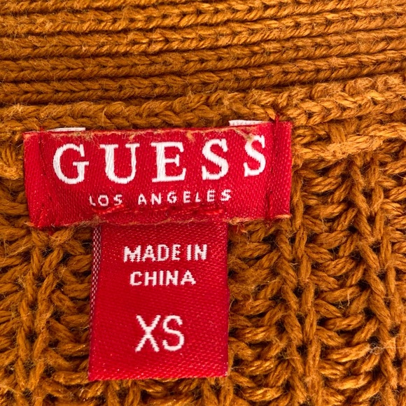 Guess women mustard yellow long sleeves lace front knitted sweater.Size XS. Used - Picture 5 of 7